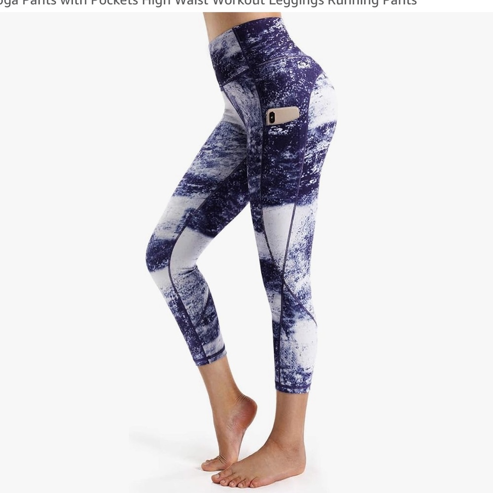 Promover Blue and White High Waist Capri Leggings